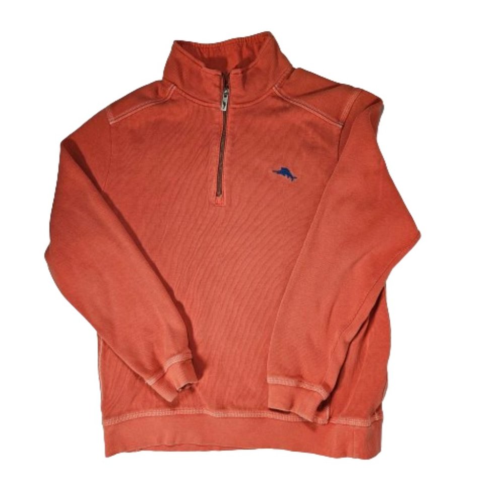 Tommy Bahama Orange 1/4 Zip Long Sleeve Shirt Men's Size Medium Cotton